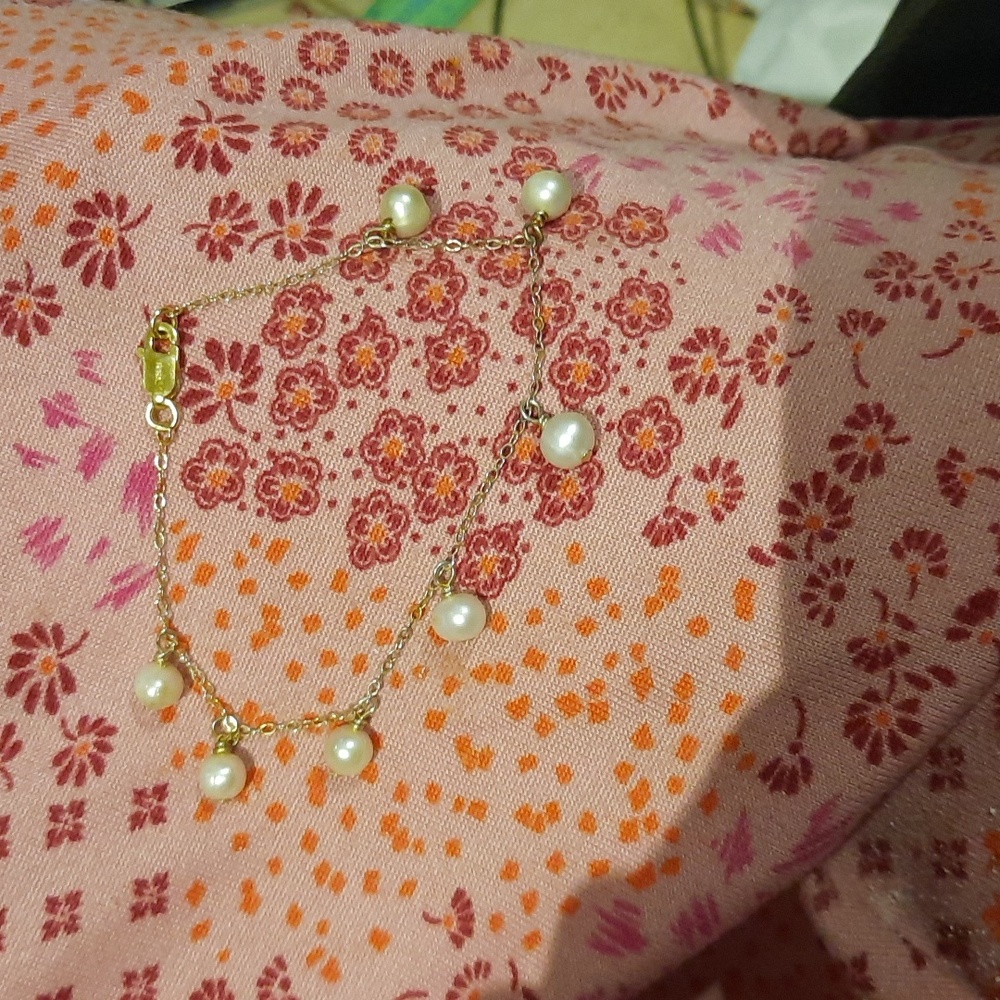AUTHENTIC GENUINE SOLID 10K YELLOW GOLD OVER STERLING SILVER PEARL 7" BRACELET